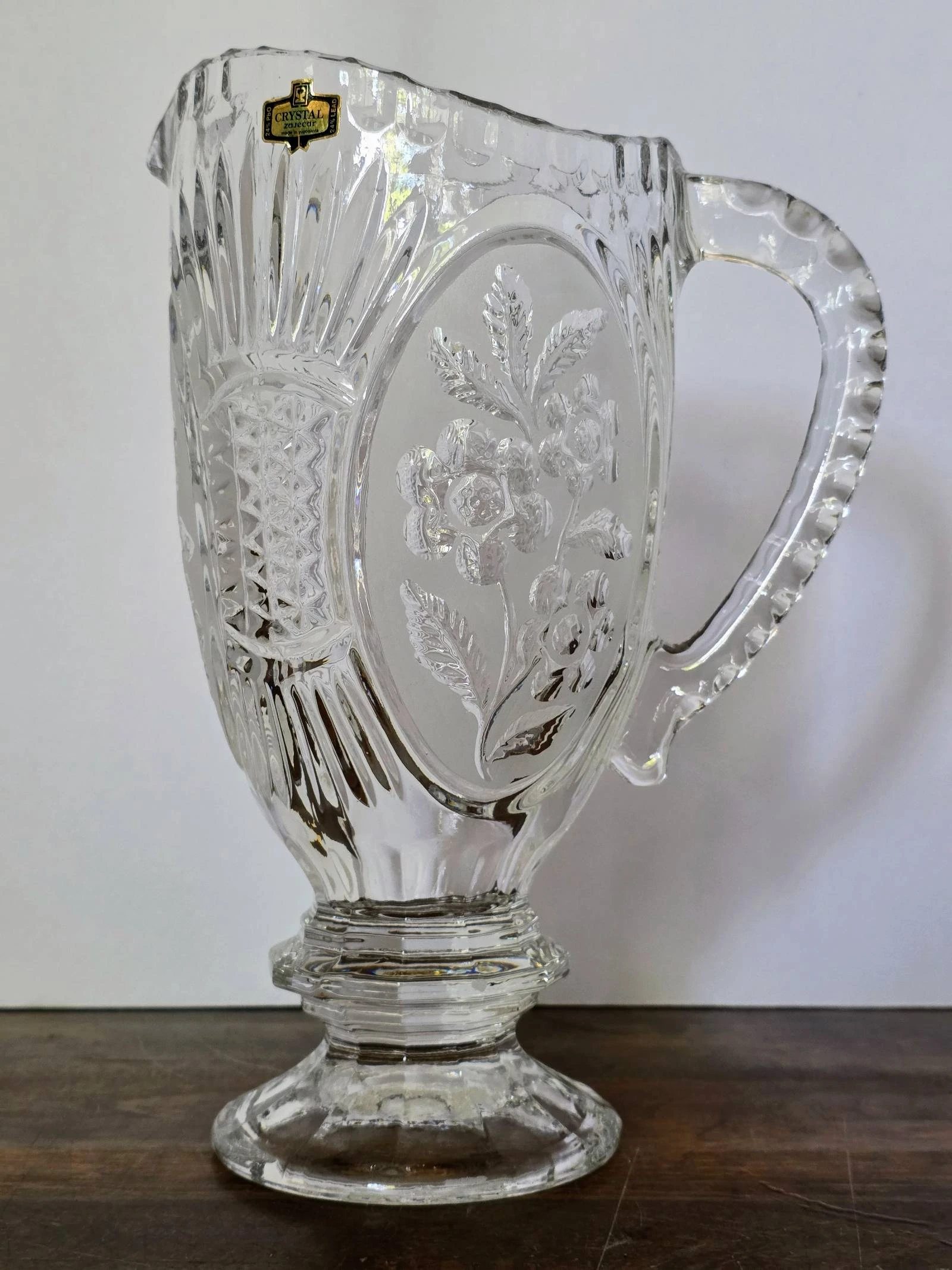 Vintage Crystal Clear Industries “Flora Collection” 40 oz Crystal Pitcher