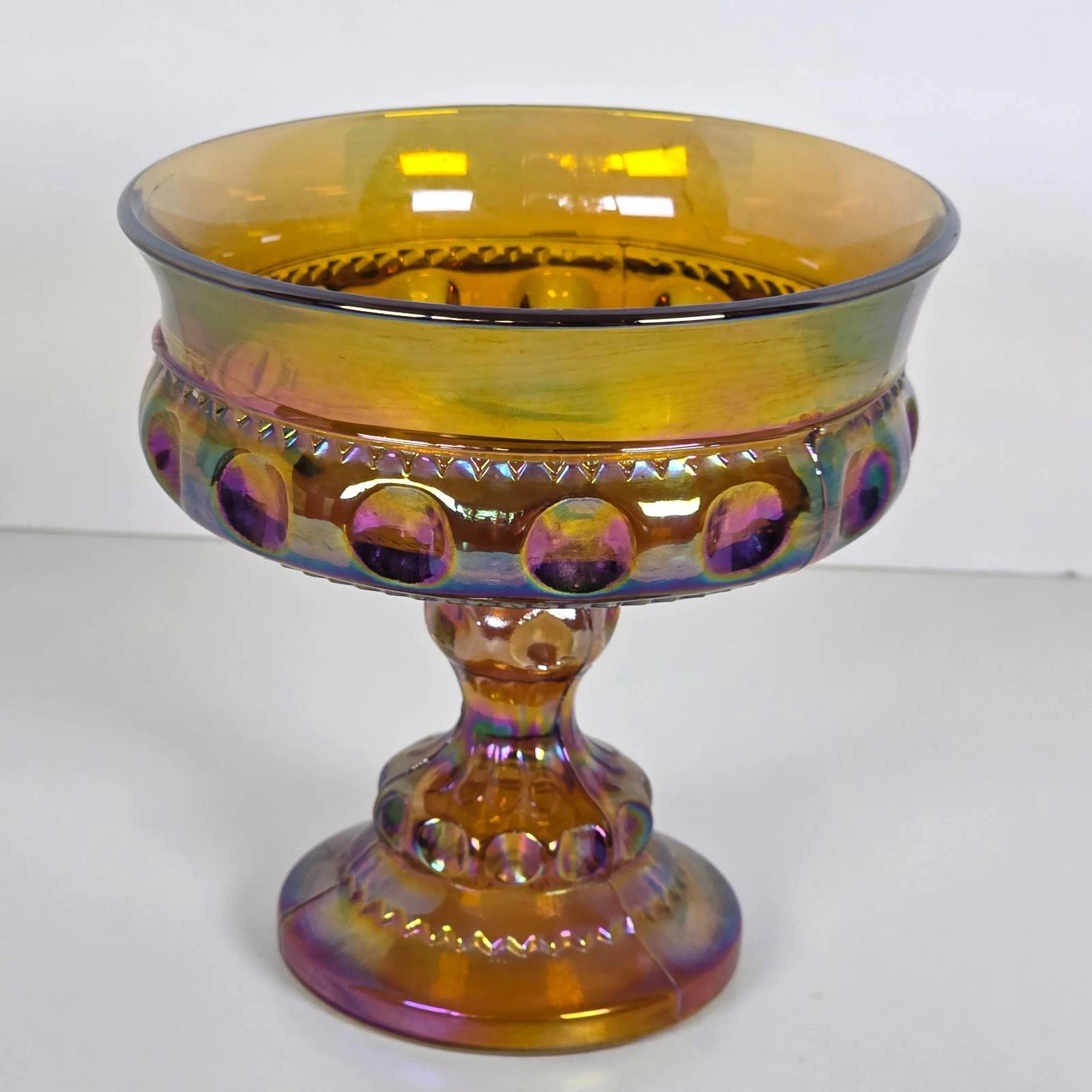 Vintage Amber Carnival Glass Pedestal Compote Bowl